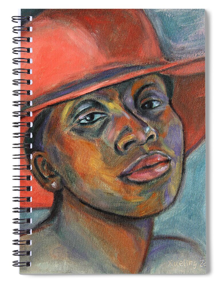 African American Spiral Notebook featuring the painting Red Hat Lady by Xueling Zou