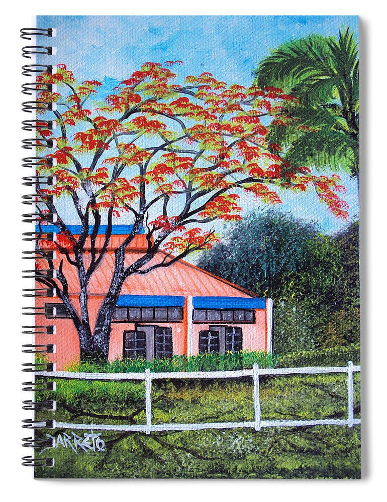 Puerto Rico Spiral Notebook featuring the painting Red is in the Air by Gloria E Barreto-Rodriguez