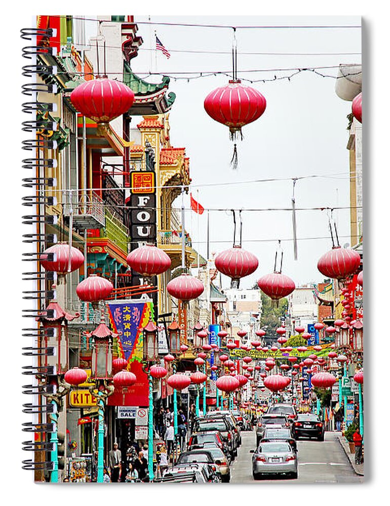 Red Spiral Notebook featuring the photograph Red Lanterns of Chinatown by Evan Peller