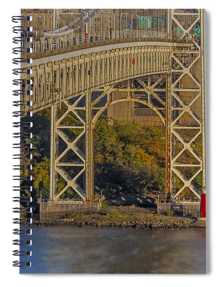 Autumn Spiral Notebook featuring the photograph Red Lighthouse And Great Gray Bridge by Susan Candelario