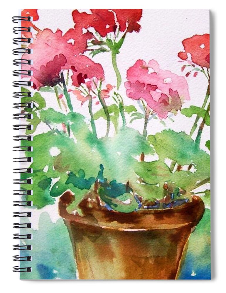 Geranium Spiral Notebook featuring the painting Red Pelargonium by Trudi Doyle