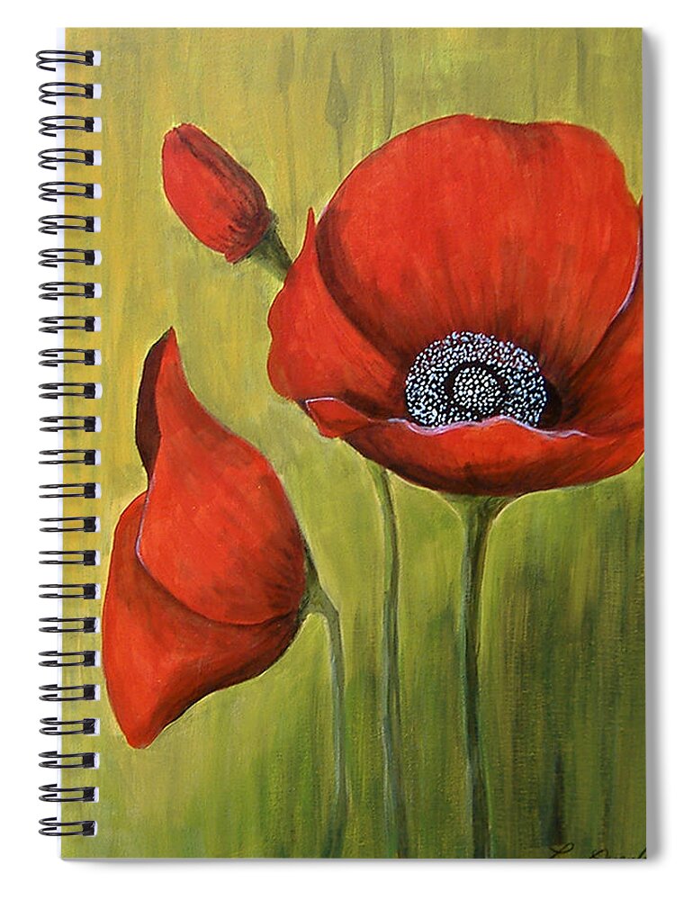 Poppy Spiral Notebook featuring the painting Red Poppies by Lee Owenby