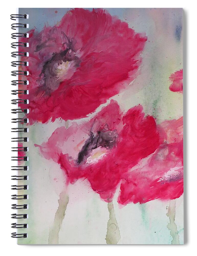 Red Spiral Notebook featuring the painting Red Poppies by Lynne McQueen
