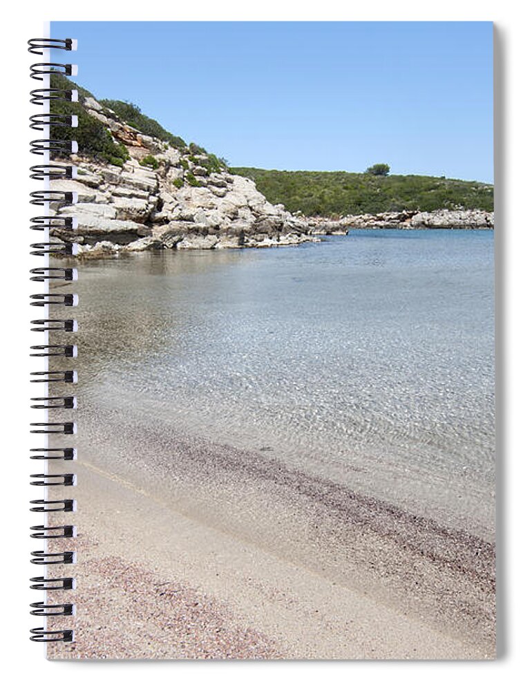 Blue Spiral Notebook featuring the photograph Red Sand of Cala Pudent in Menorca offers crystal water and amazing blue sky by Pedro Cardona Llambias