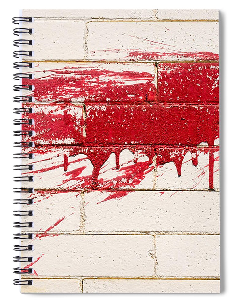Abstract Composition Spiral Notebook featuring the photograph Red Splash on Brick Wall by Lynn Hansen