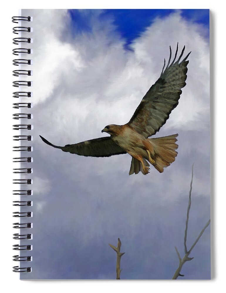 Birds Spiral Notebook featuring the painting Red Tail Hawk Digital Freehand Painting 1 by Ernest Echols