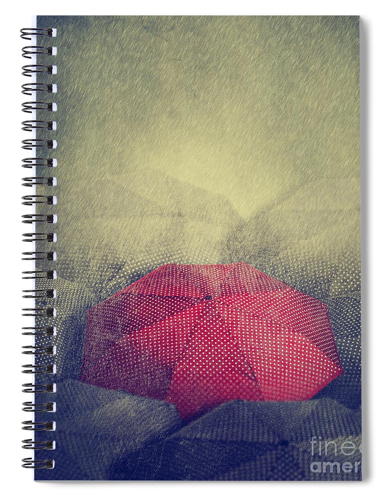 Umbrella Spiral Notebook featuring the digital art Red Umbrella by Jelena Jovanovic