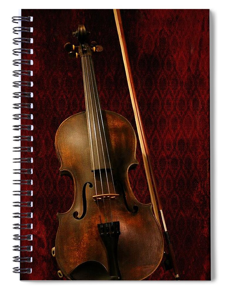Violin Spiral Notebook featuring the photograph Red Violin by Davandra Cribbie