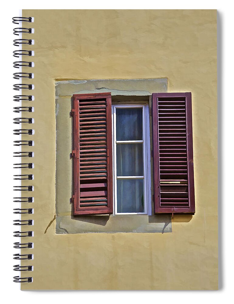 Architecture Spiral Notebook featuring the photograph Red Window Shutters of Florence by David Letts