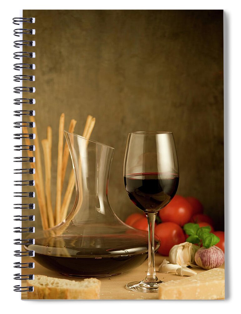 Cheese Spiral Notebook featuring the photograph Red Wine And Food, Italian Style by Kontrast-fotodesign