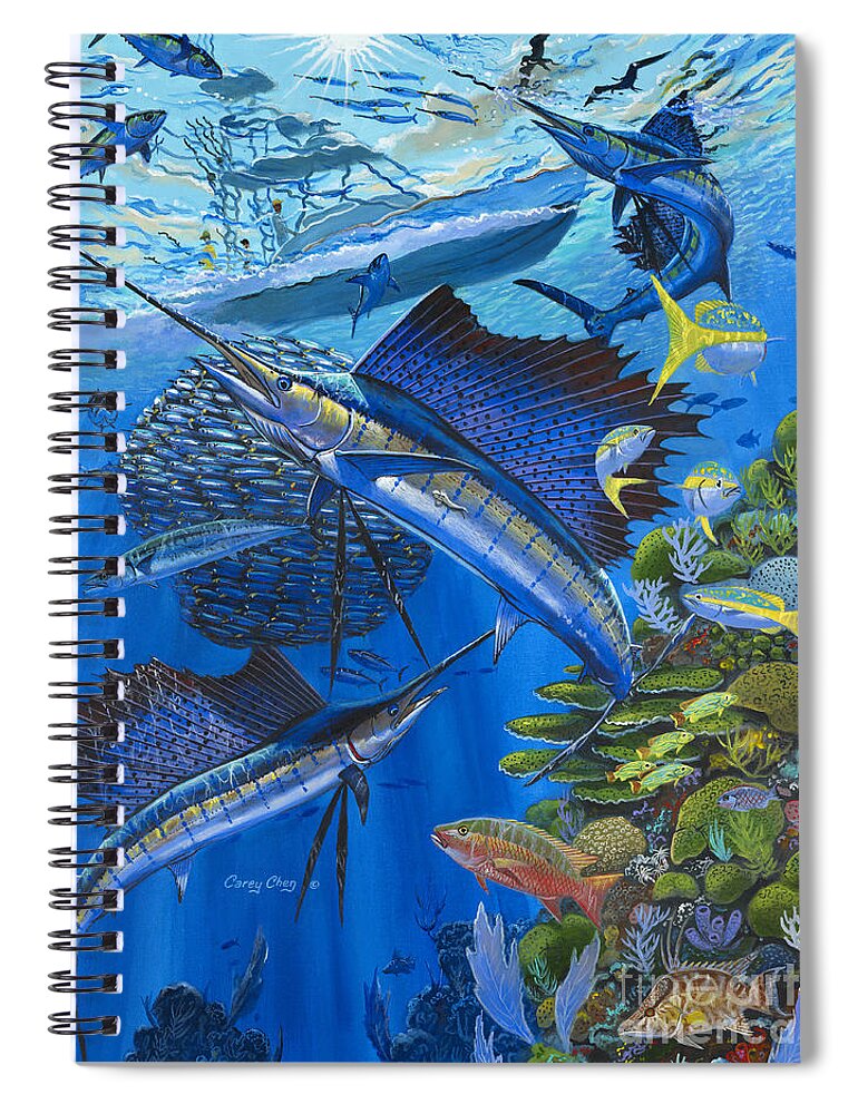 Ballyhoo Spiral Notebook featuring the painting Reef Frenzy OFF00141 by Carey Chen