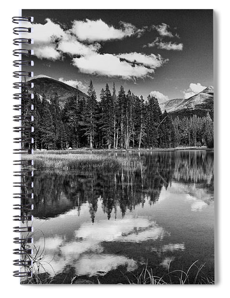 Water Reflection Pond Mountains Yosemite National Park Sierra Nevada Landscape Scenic Nature Black White California Spiral Notebook featuring the photograph Reflecting Pond by Cat Connor