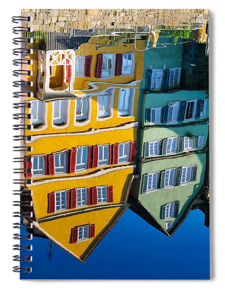 Reflection Spiral Notebook featuring the photograph Reflection of colorful houses in Neckar river Tuebingen Germany by Matthias Hauser