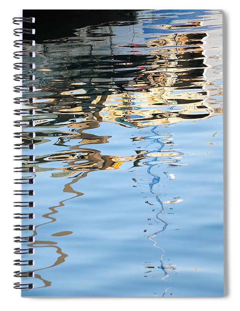 Water Italy Reflections Boats White Blue Spiral Notebook featuring the photograph Reflections - white by Susie Rieple