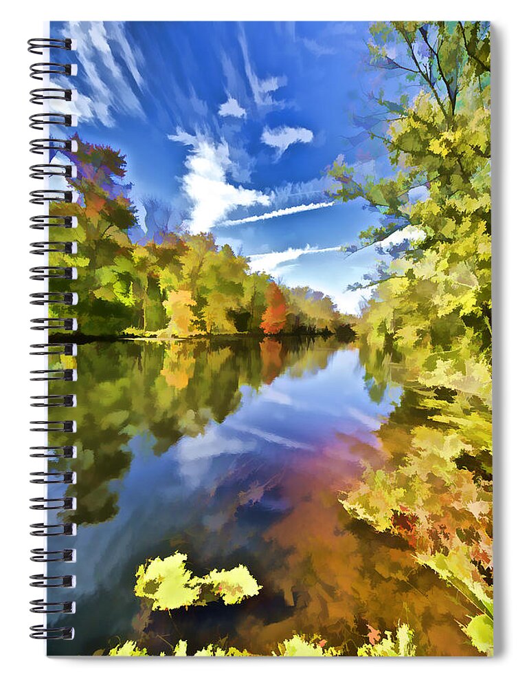 Autumn Spiral Notebook featuring the painting Reflections on the Canal II by David Letts