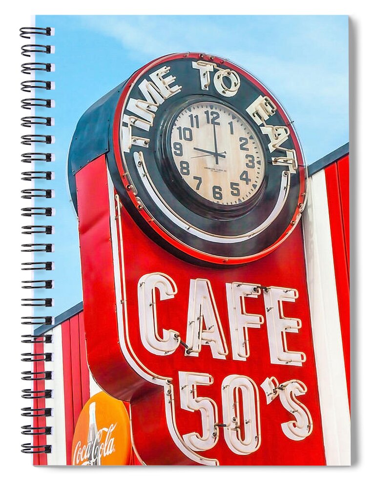 Diner Signs Spiral Notebook featuring the photograph Retro Cafe by Art Block Collections