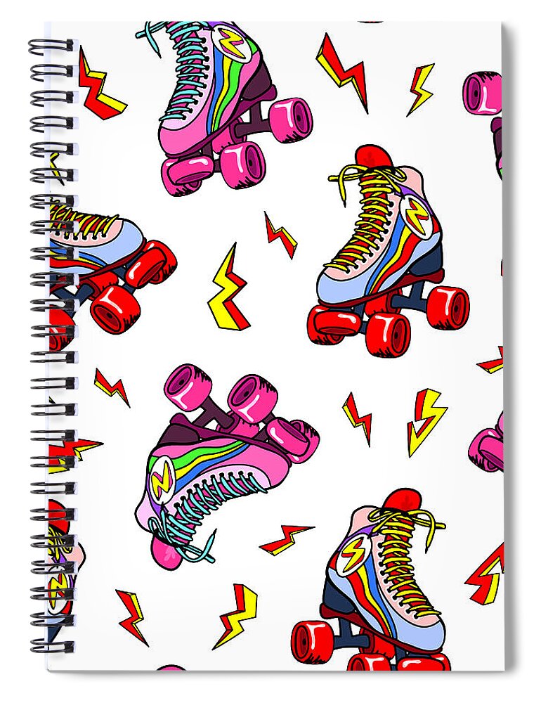 1980-1989 Spiral Notebook featuring the digital art Retro Roller Derby Skates With The by Innapoka