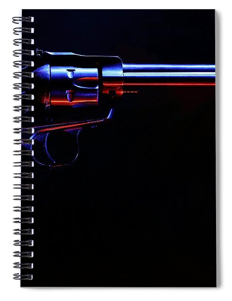 .22 Caliber Spiral Notebook featuring the photograph Revolver on Black by David Andersen