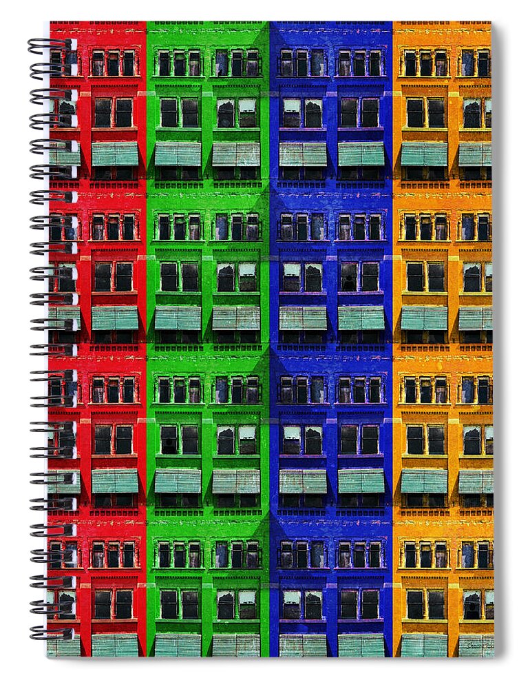 Rgby Spiral Notebook featuring the photograph RGBY - Downtown Apartments by Shawna Rowe