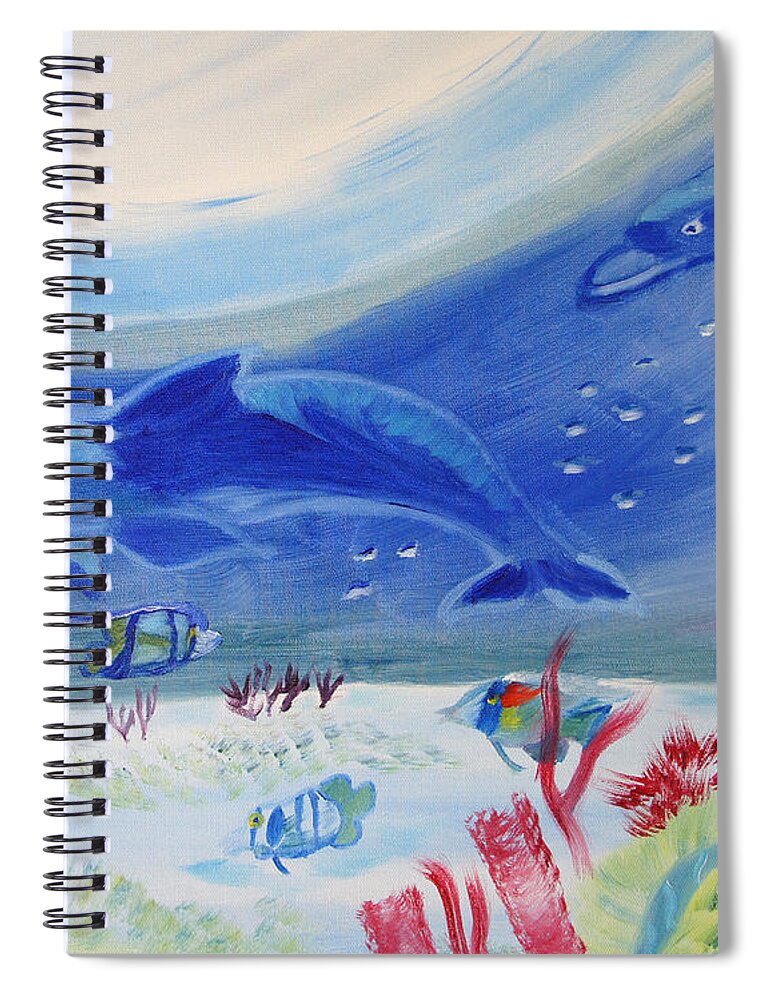 Dolphins Spiral Notebook featuring the painting Rhythm of the Sea by Meryl Goudey