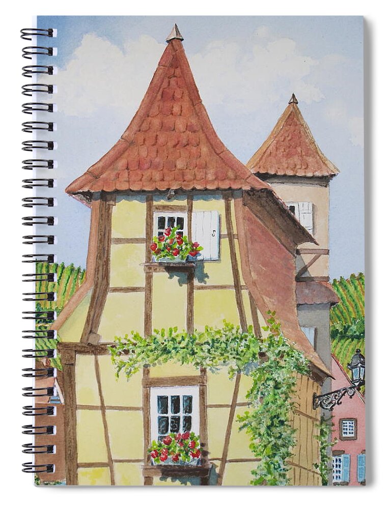 Europe Spiral Notebook featuring the painting Ribeauville Village in Alsace by Mary Ellen Mueller Legault