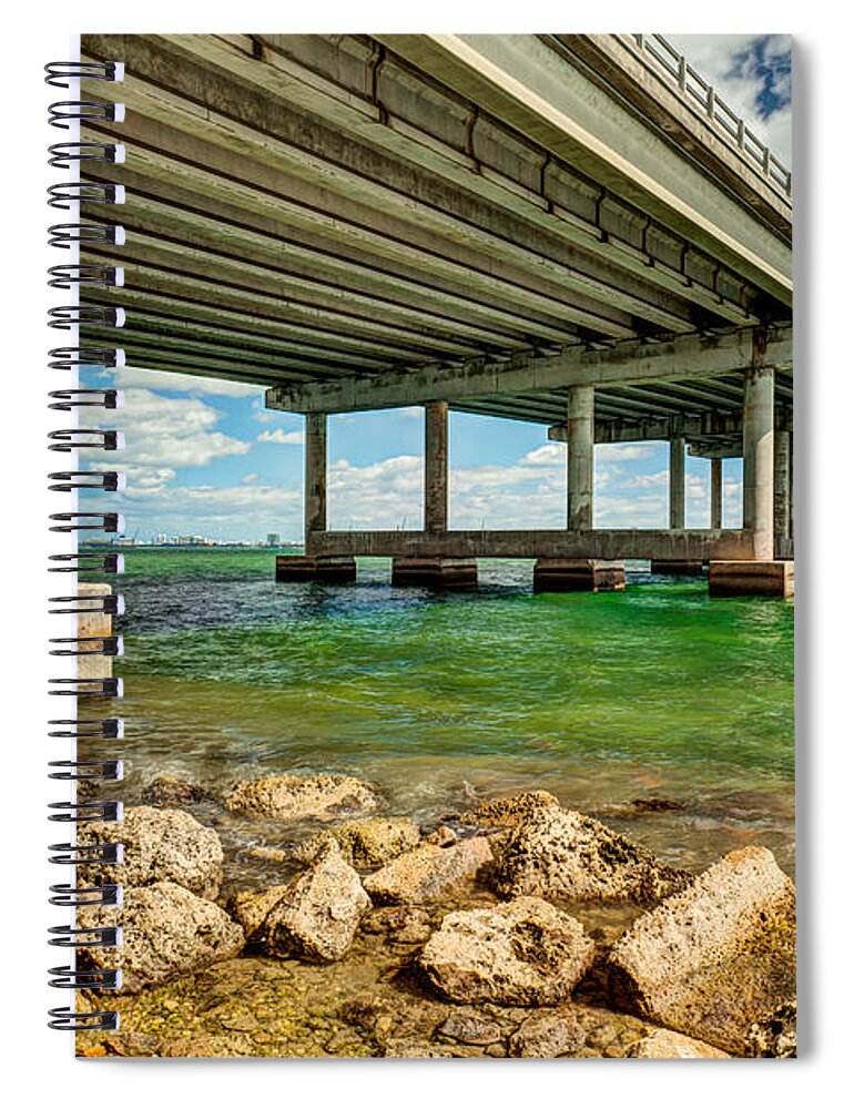 Architecture Spiral Notebook featuring the photograph Rickenbacker Causeway Bridge by Raul Rodriguez
