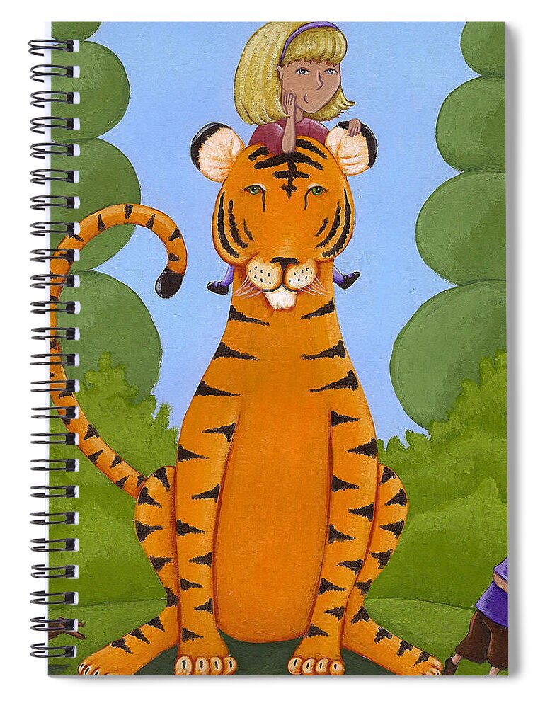 Tiger Spiral Notebook featuring the painting Riding a Tiger by Christy Beckwith