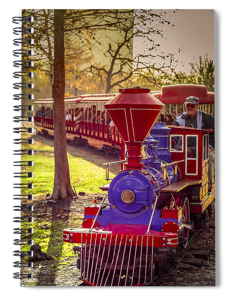 Train Spiral Notebook featuring the photograph Riding out of the Sunset on the Hermann Park Train by David Morefield