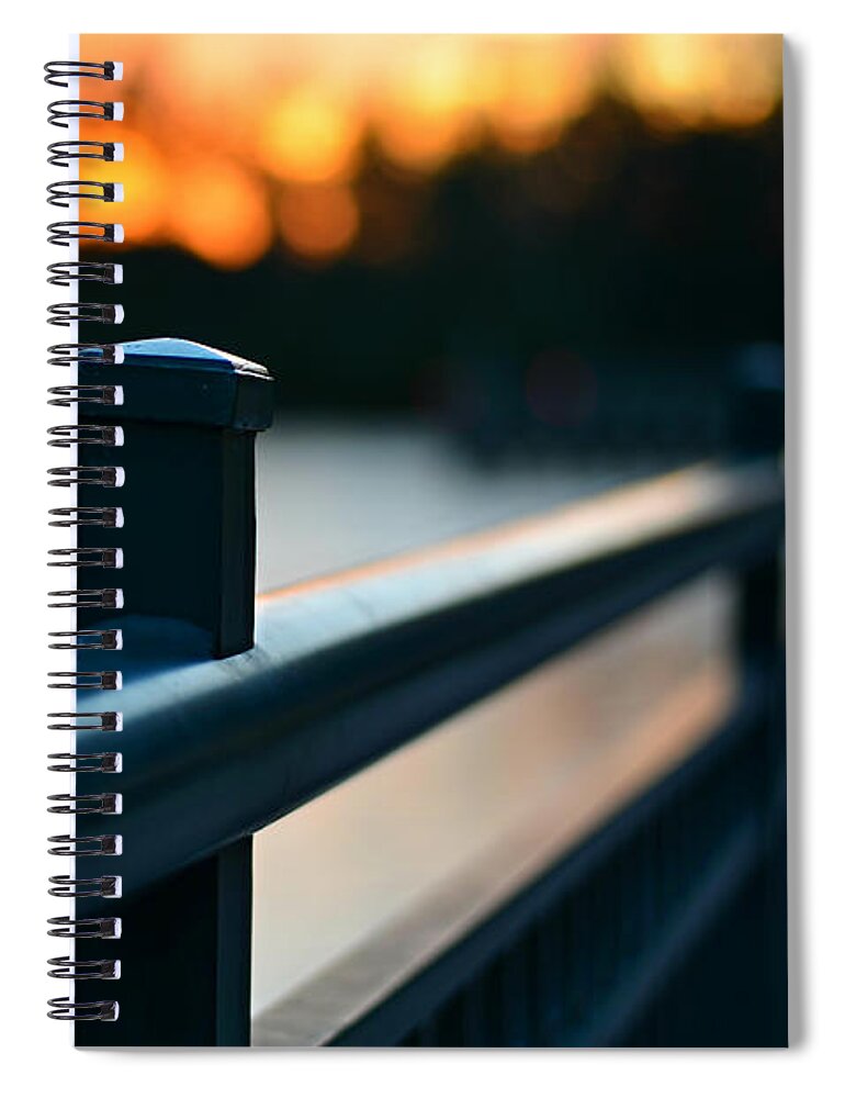 Sunset Spiral Notebook featuring the photograph Fiery Sunset Bridge by Laura Fasulo