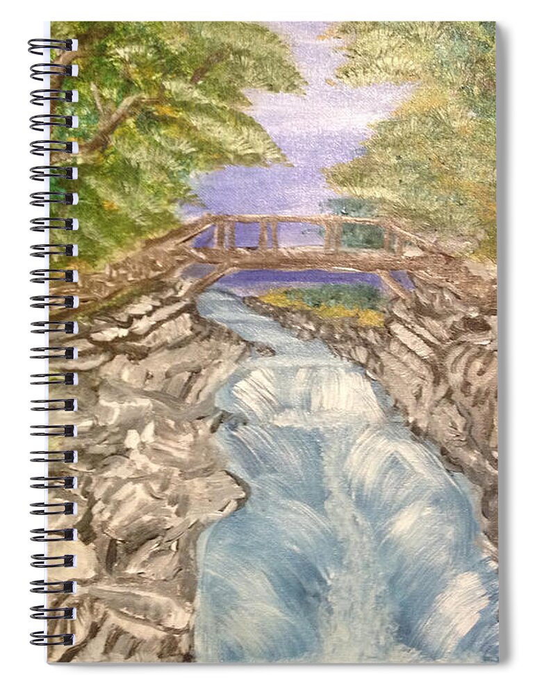 River Spiral Notebook featuring the painting River Bridge by Suzanne Surber