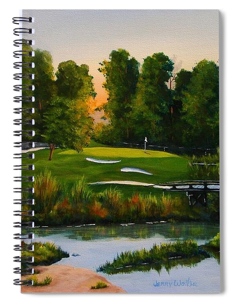 Golf Spiral Notebook featuring the painting River Course #16 by Jerry Walker