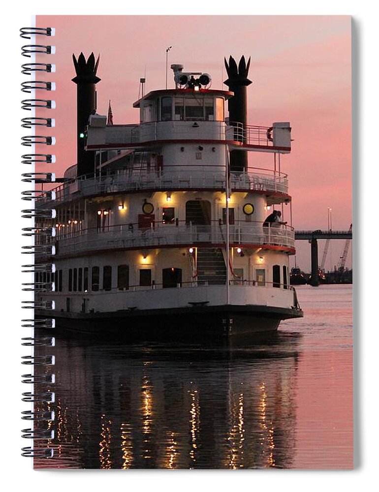 Riverboat Spiral Notebook featuring the photograph Riverboat At Sunset by Cynthia Guinn