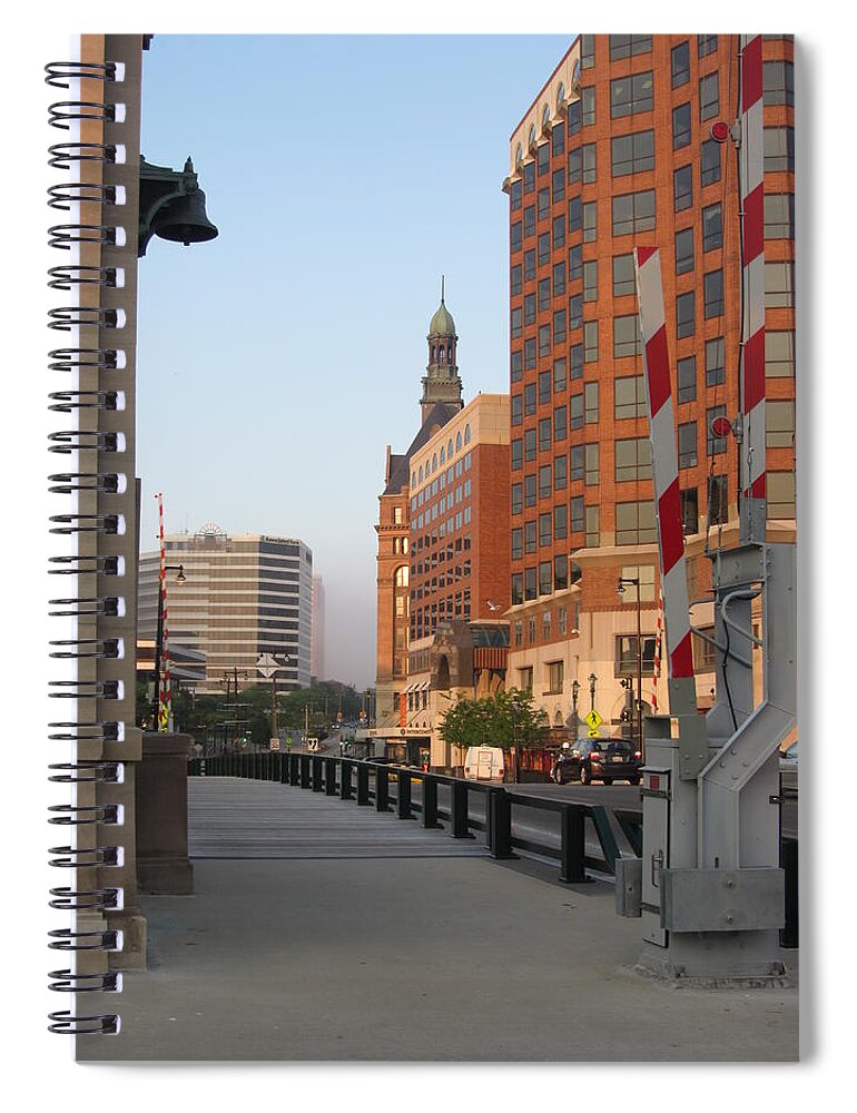 Milwaukee Spiral Notebook featuring the photograph Riverwalk Bridge Crossing by Anita Burgermeister