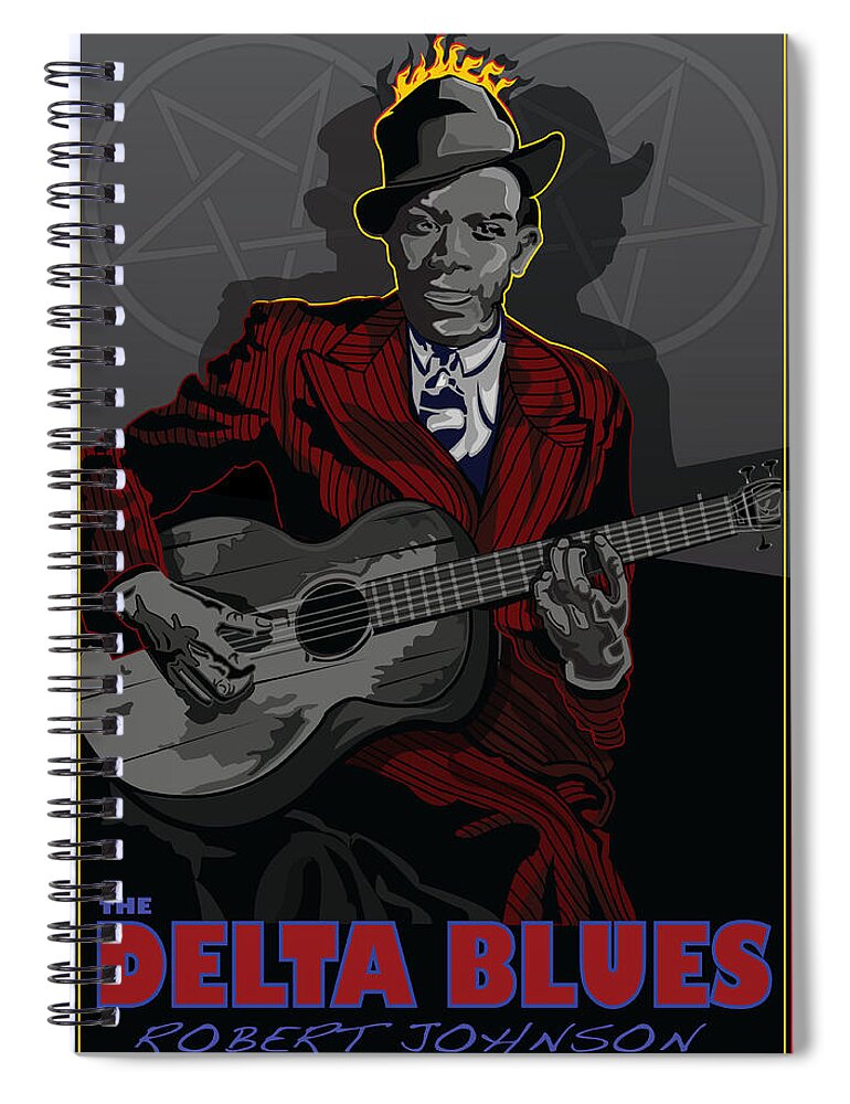 Robert Johnson Spiral Notebook featuring the digital art Robert Johnson Delta Blues by Larry Butterworth