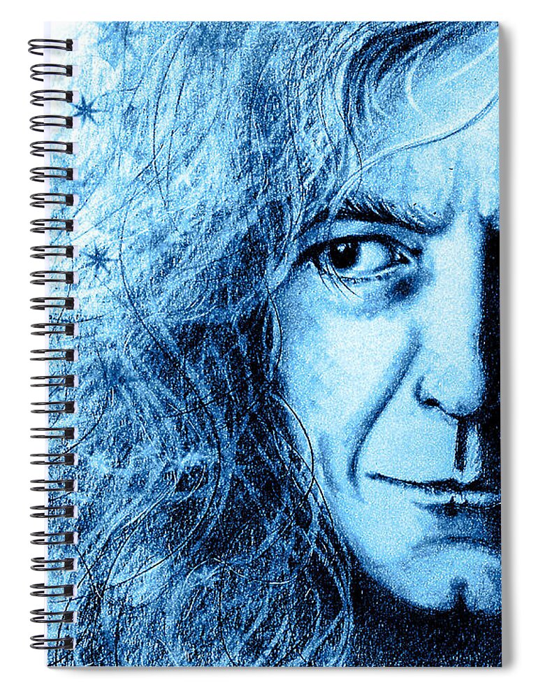 Robert Spiral Notebook featuring the drawing Robert Plant Blue by Bella Apollonia