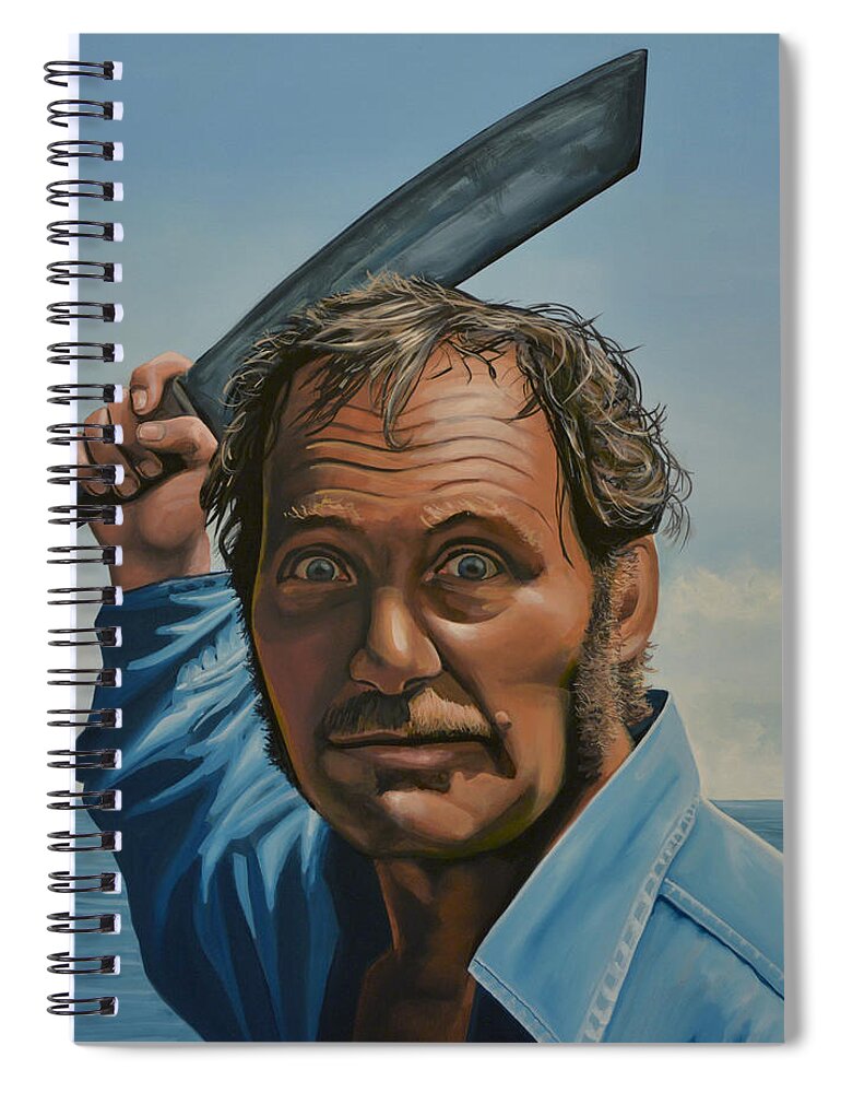 Robert Shaw Spiral Notebook featuring the painting Robert Shaw in Jaws by Paul Meijering