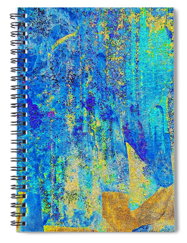 Abstract Spiral Notebook featuring the digital art Rock Art Blue and Gold by Stephanie Grant