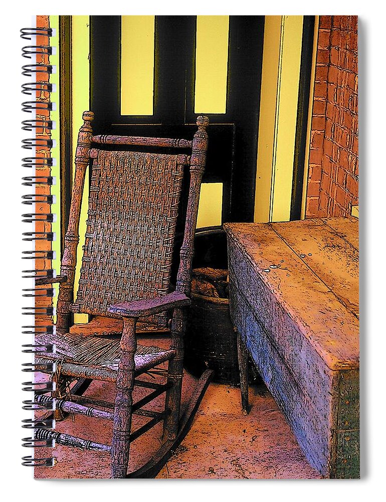 Fine Art Spiral Notebook featuring the photograph Rocking Chair and Woodbox by Rodney Lee Williams