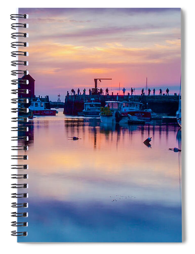 Motif #1 Spiral Notebook featuring the photograph Rockport harbor sunrise over Motif #1 by Jeff Folger