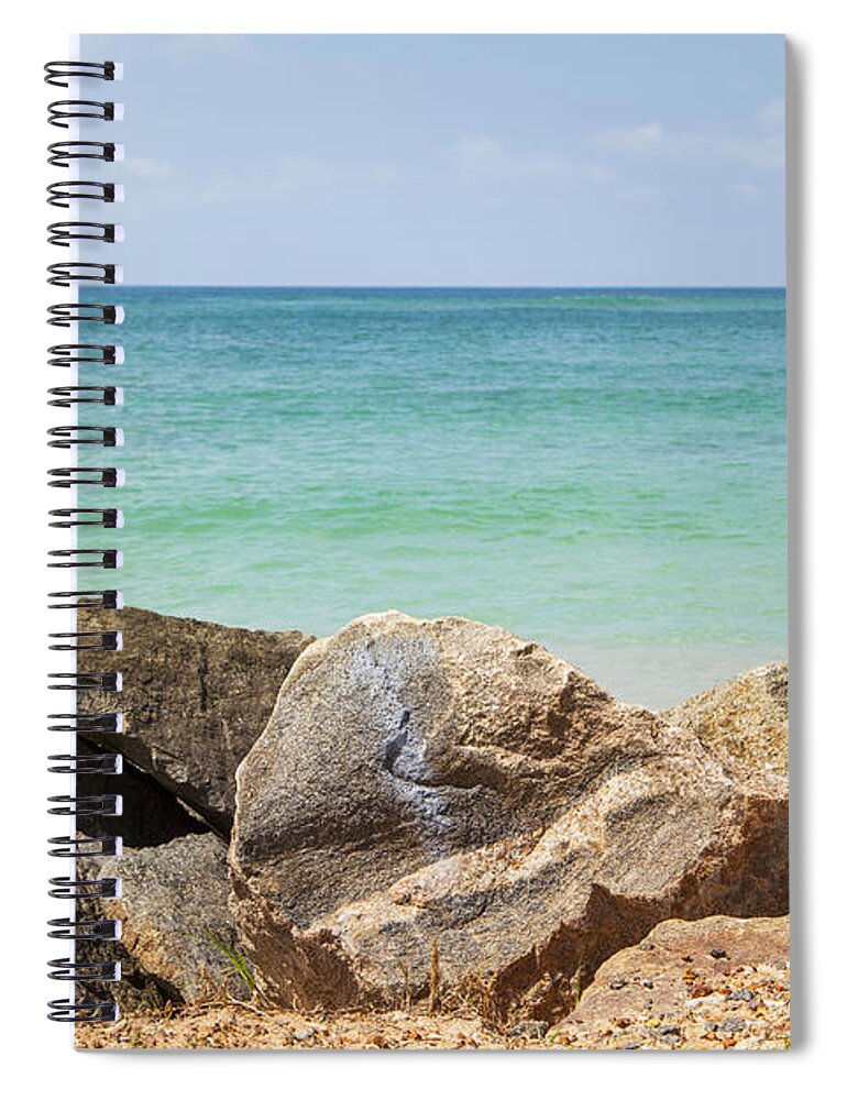 Indian Ocean Spiral Notebook featuring the photograph rocks in front of the Indian Ocean by Gina Koch