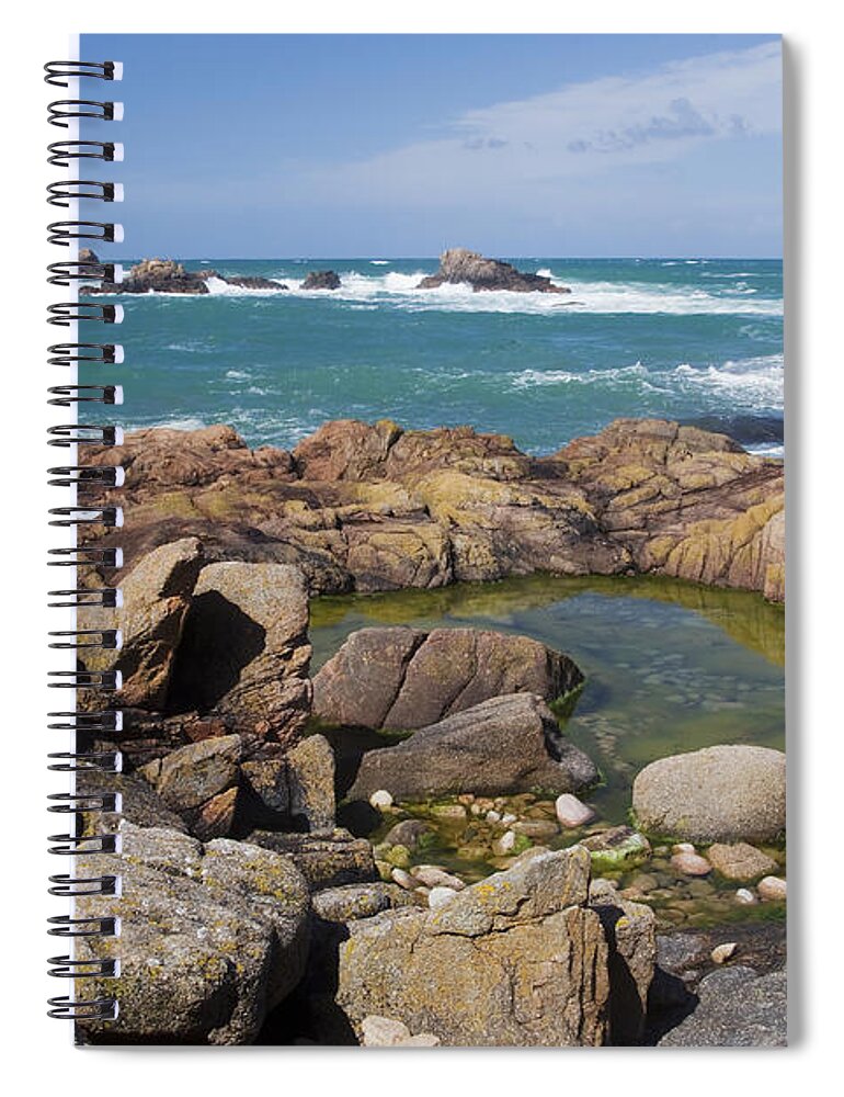 Flpa Spiral Notebook featuring the photograph Rocky Shore And La Corbiere Lighthouse by Bill Coster