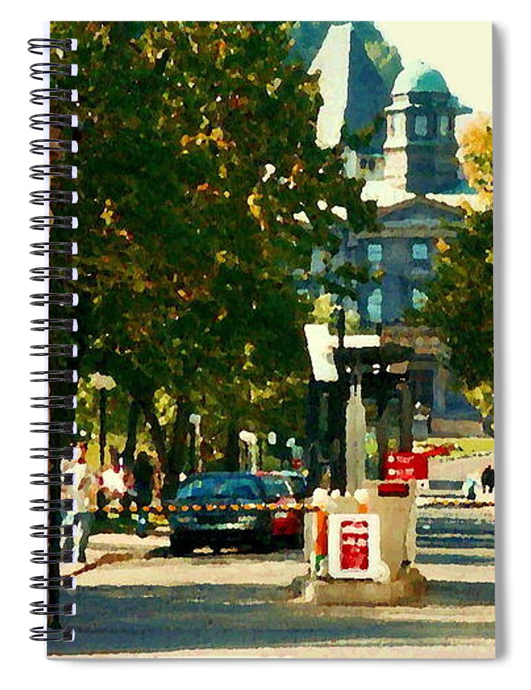 Mcgill University Spiral Notebook featuring the painting Roddick Gates Painting Mcgill University Art Students Stroll The Grand Montreal Campus C Spandau by Carole Spandau