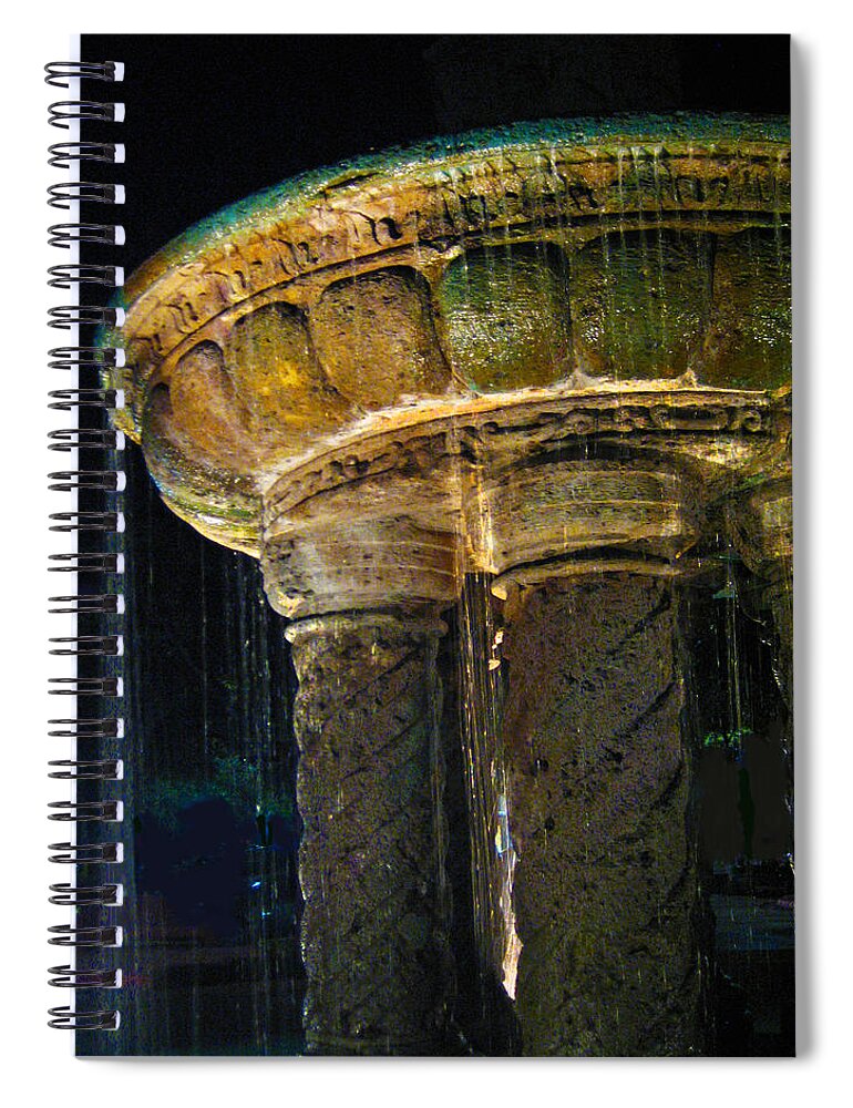 Romanesque Fountain Spiral Notebook featuring the digital art Romanesque Night Lighted Fountain by Pamela Smale Williams