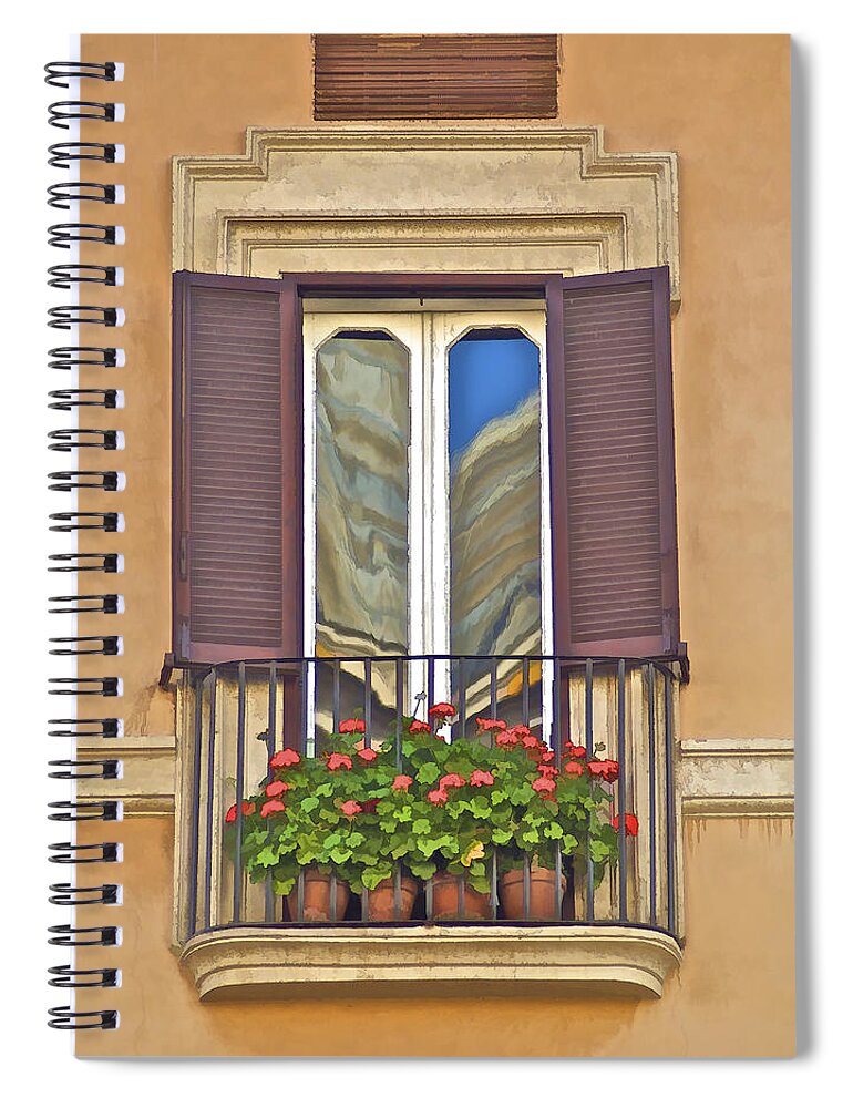 Ancient Spiral Notebook featuring the photograph Romantic Balcony with Red Flowers in Rome by David Letts