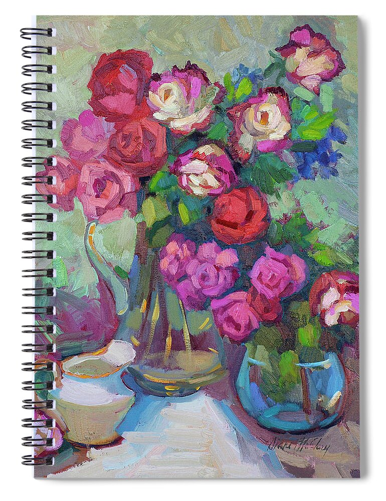 Roses Spiral Notebook featuring the painting Roses In Two Vases by Diane McClary