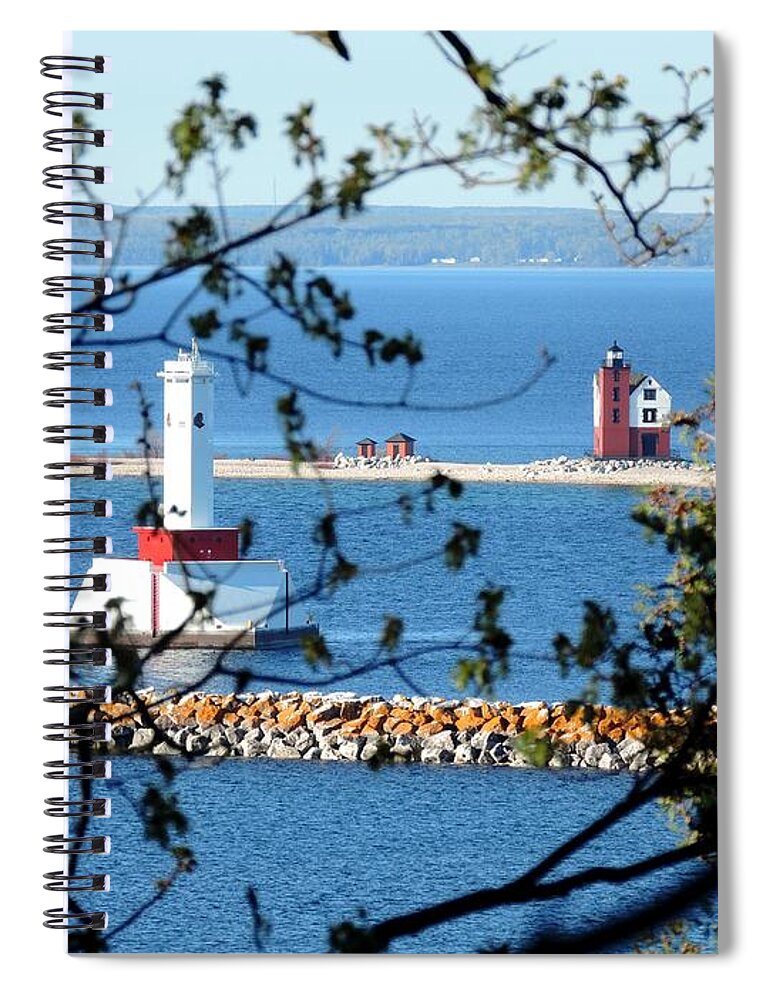 Lighthouses Spiral Notebook featuring the photograph Round Island Lighthouse and Round Island Passage Light by Keith Stokes