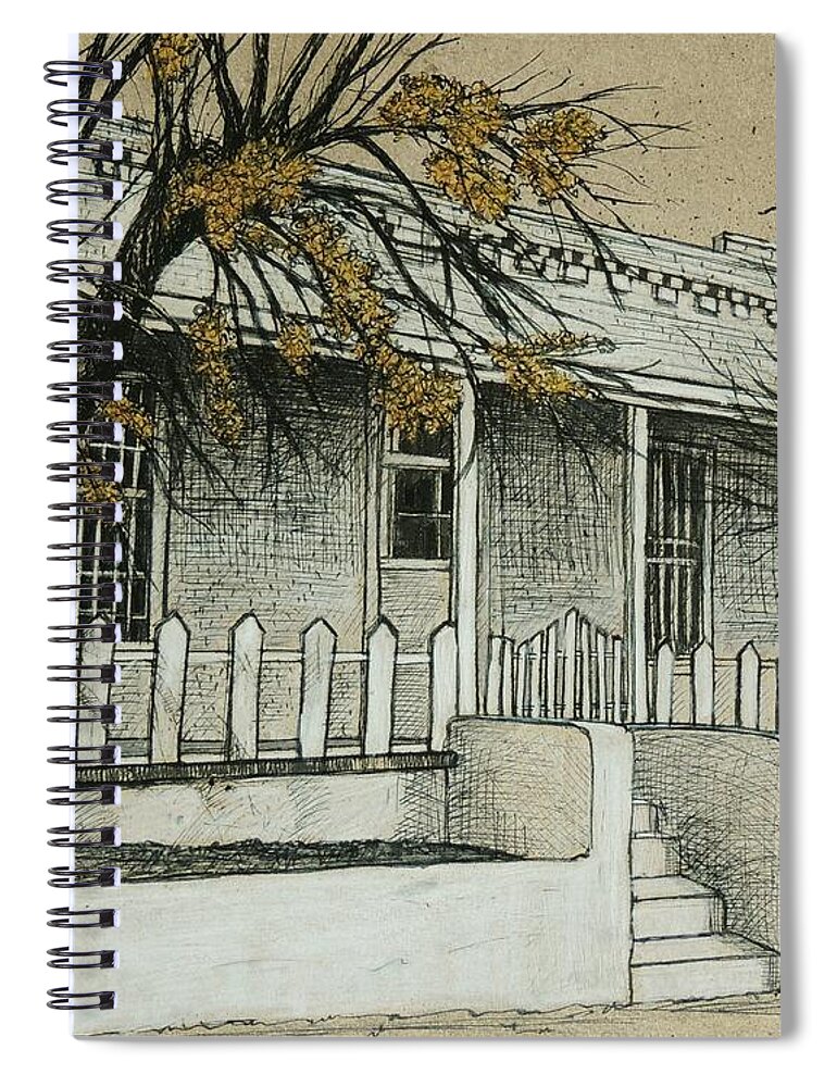 El Paso Scene Spiral Notebook featuring the drawing Rowhouses on Delta by Candy Mayer