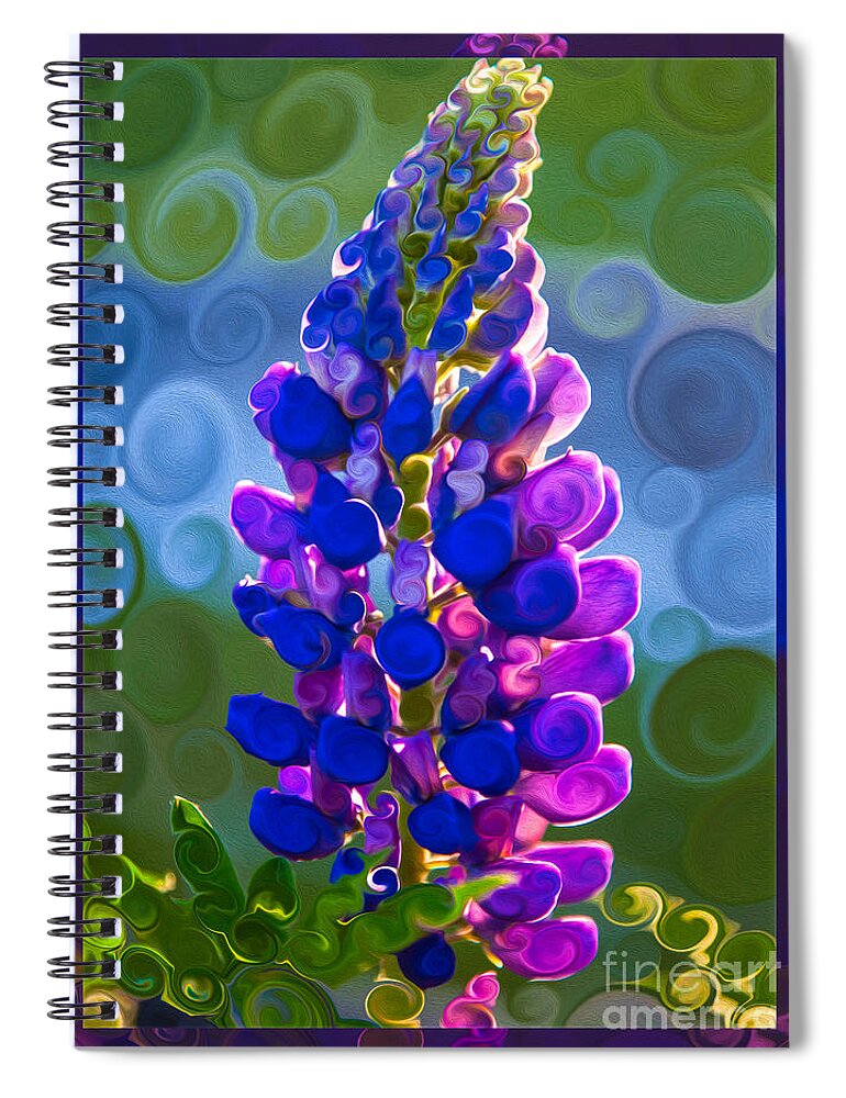 Royal Purple Spiral Notebook featuring the painting Royal Purple Lupine Flower Abstract Art by Omaste Witkowski