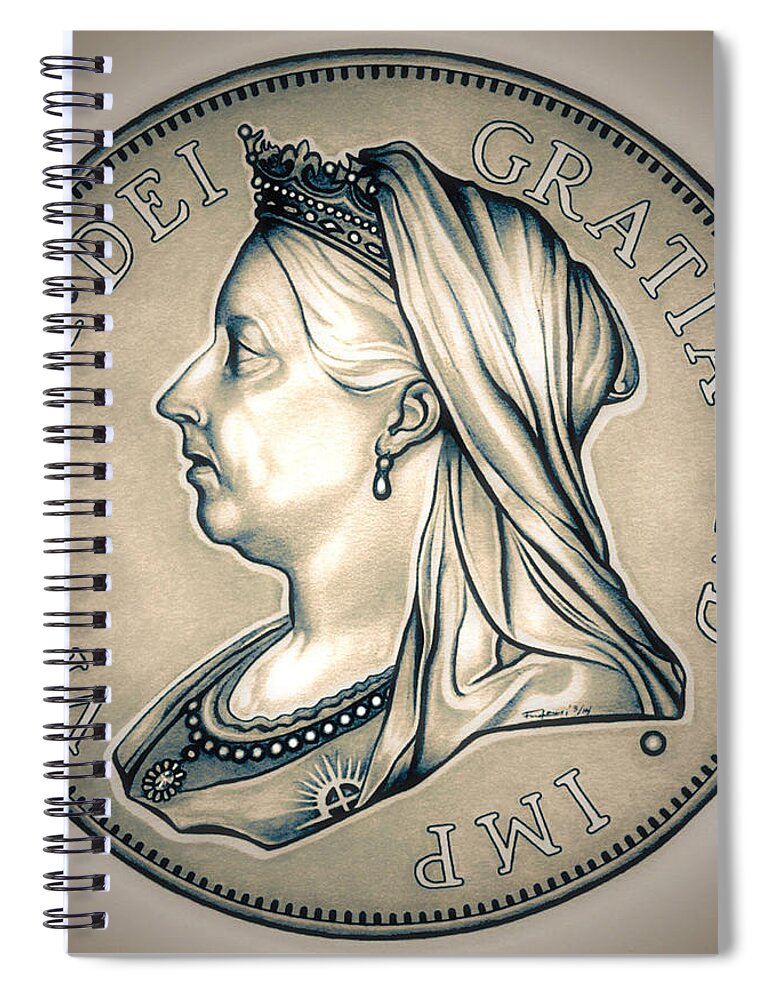 Coin Spiral Notebook featuring the drawing Royal Queen Victoria by Fred Larucci