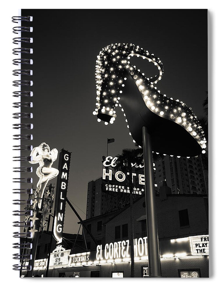 Photography Spiral Notebook featuring the photograph Ruby Slipper Neon Sign Lit Up At Dusk by Panoramic Images